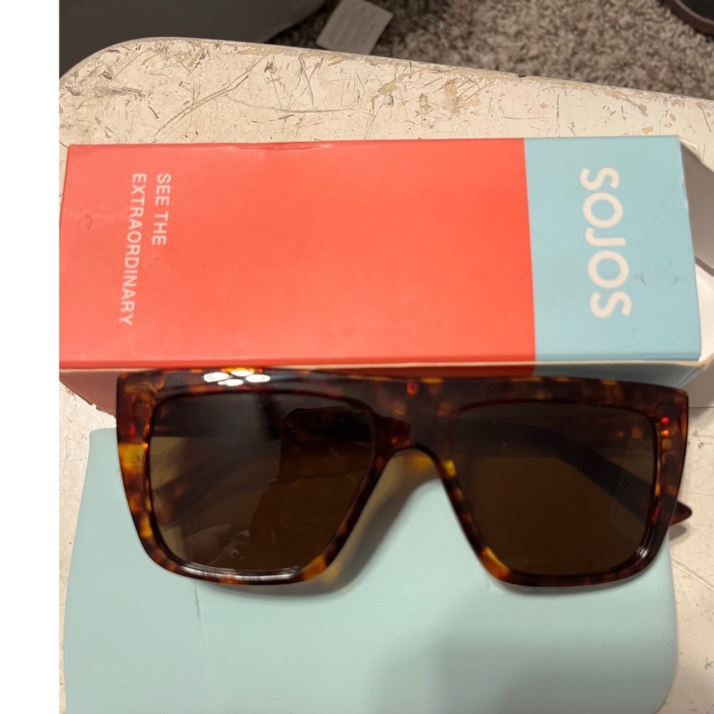 Sojos SJ2055 Tortoise Flat Top Square Oversized Sunglasses Gold Trim‎ Box Pouch
